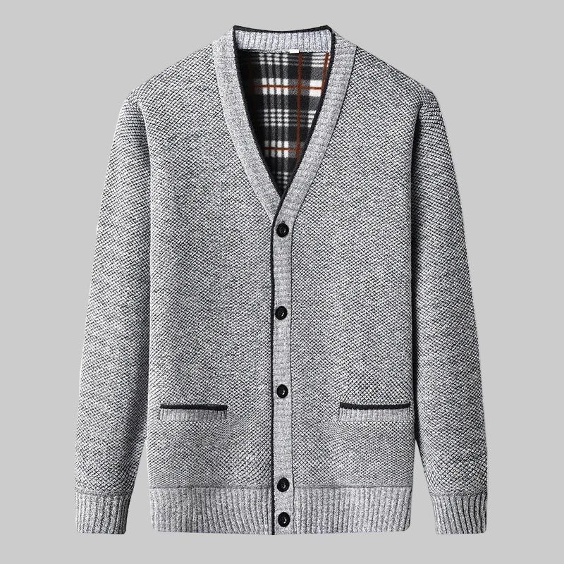 Thick Knitted Fleece V-Neck Cardigan