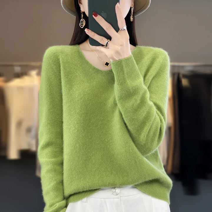 100% Pure Merino Wool V-Neck Autumn Winter Sweater