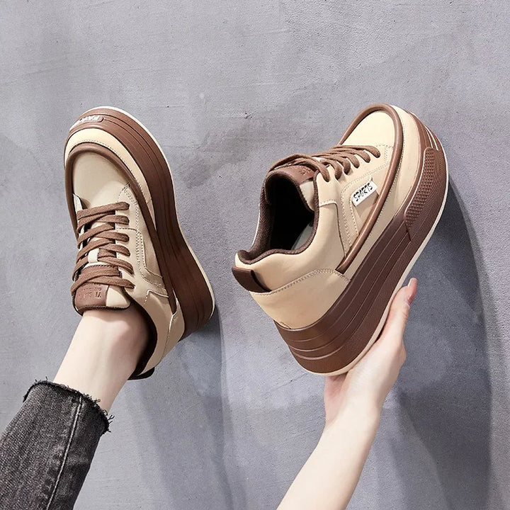 8cm Genuine Leather Platform Chunky Sneakers