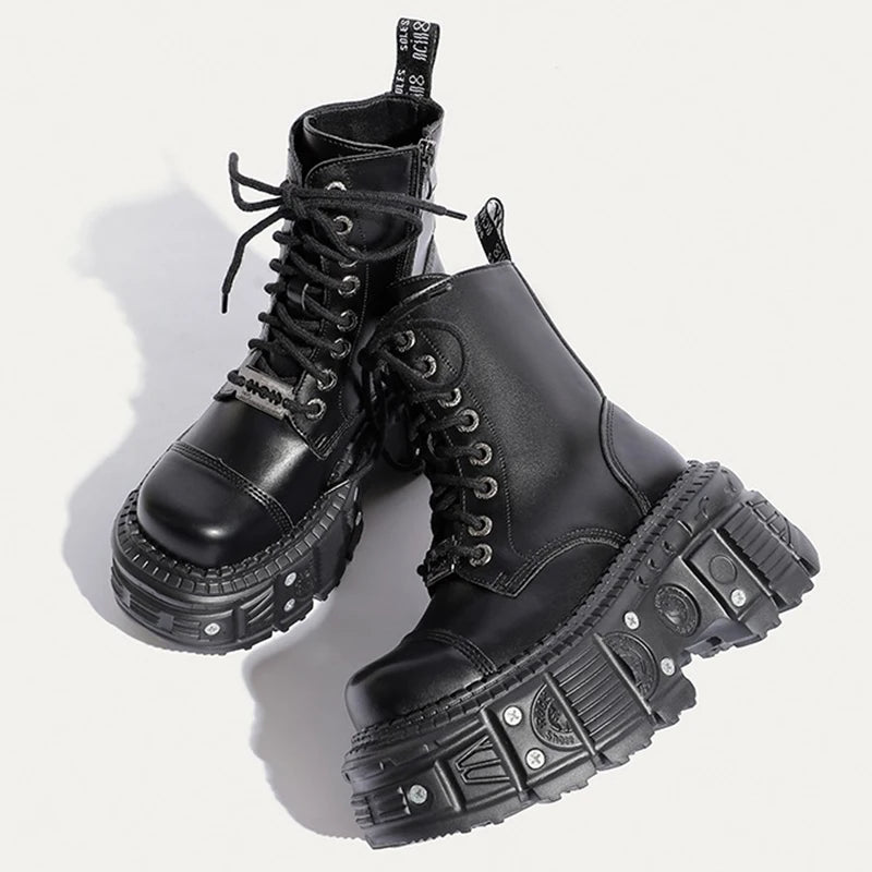 Retro Leather Punk Platform Boots