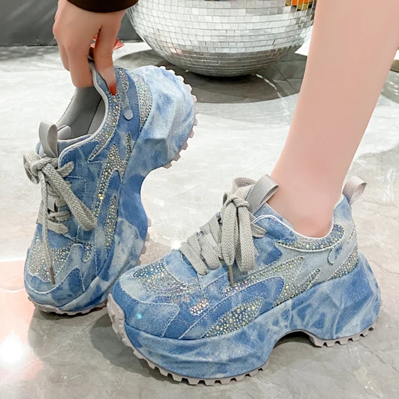 Bling Platform Lace-Up Sneakers