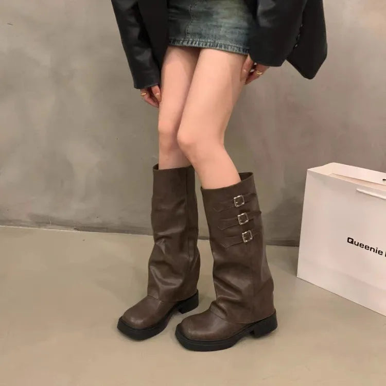 Retro Knee-High Slip-On Fashion Boots