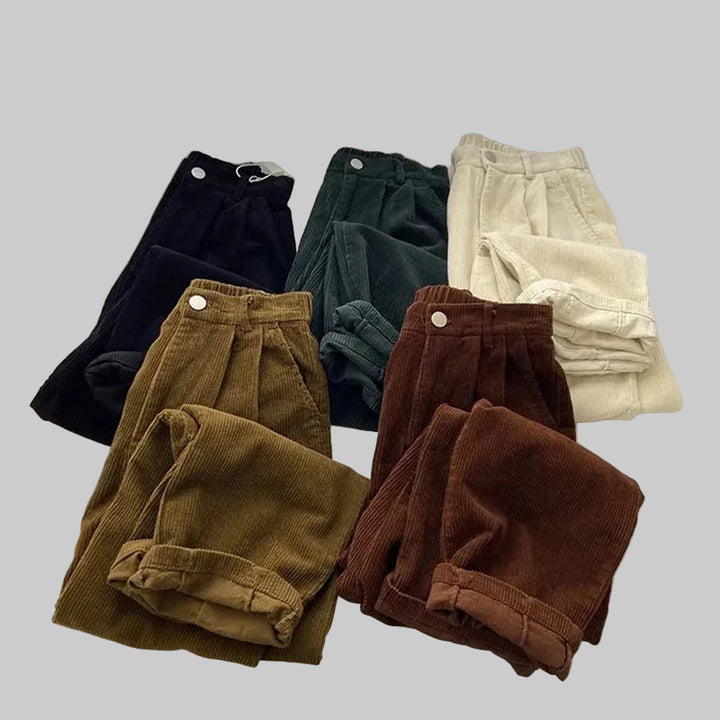 Retro High-Waist Corduroy Pants