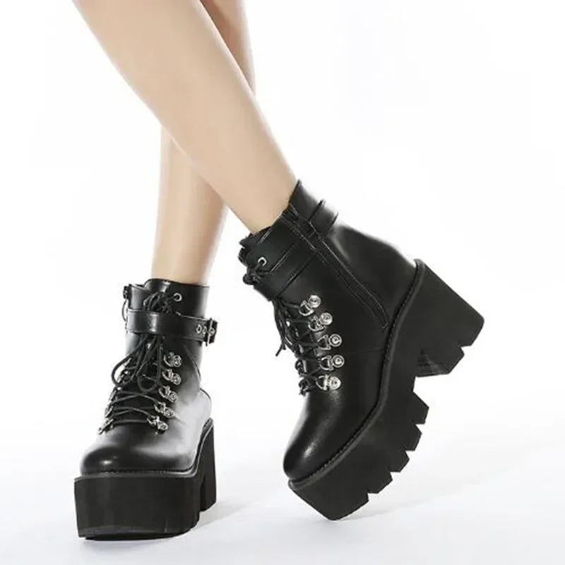 Chunky Heeled Punk Goth Ankle Motorcycle Boots