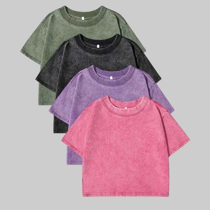 Acid Washed Short T-Shirt for Women