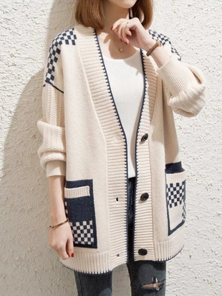 Stylish Plaid Knitted Long Sweater