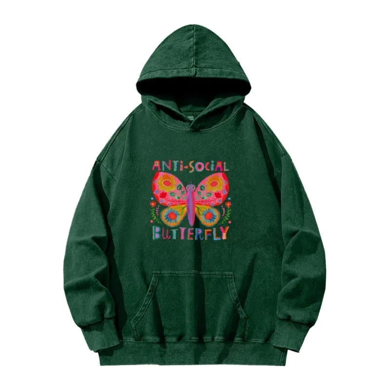 Pure Cotton Color Smudge Butterfly Graphic Print Hoodies