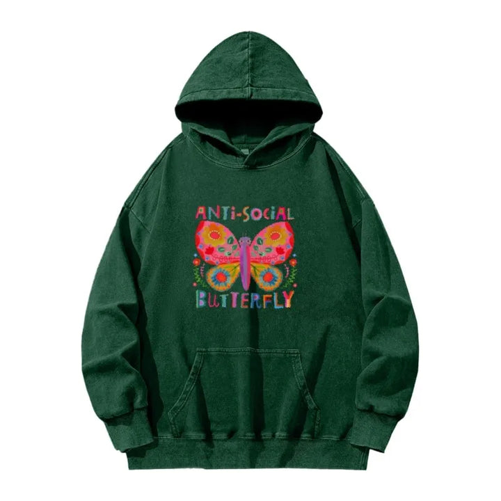 Pure Cotton Color Smudge Butterfly Graphic Print Hoodies
