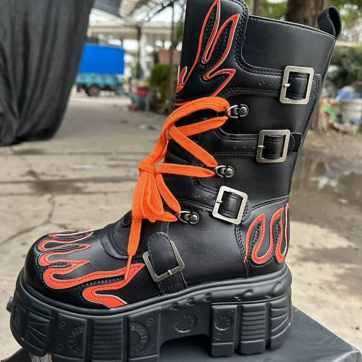 Retro Dark Punk Locomotive Rock Boots