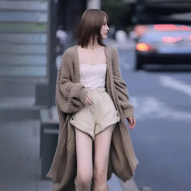 Elegant Long Knitted V-Neck Cardigan