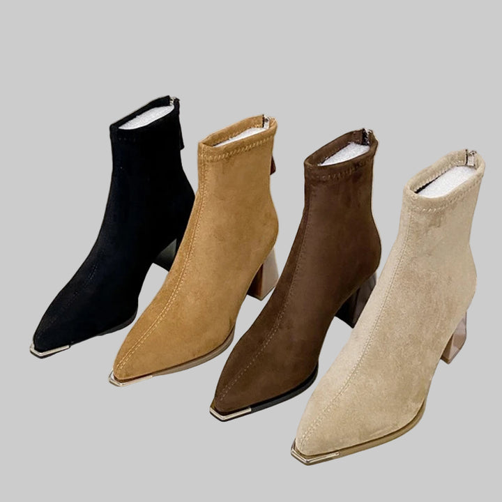 Elegant Pointed Toe Ankle Boots with Thick Heels