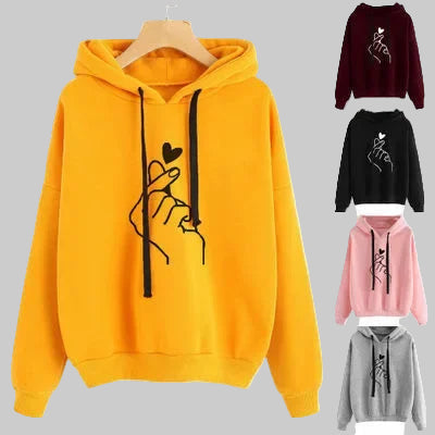 Casual Heart Print Solid Color Hoodie