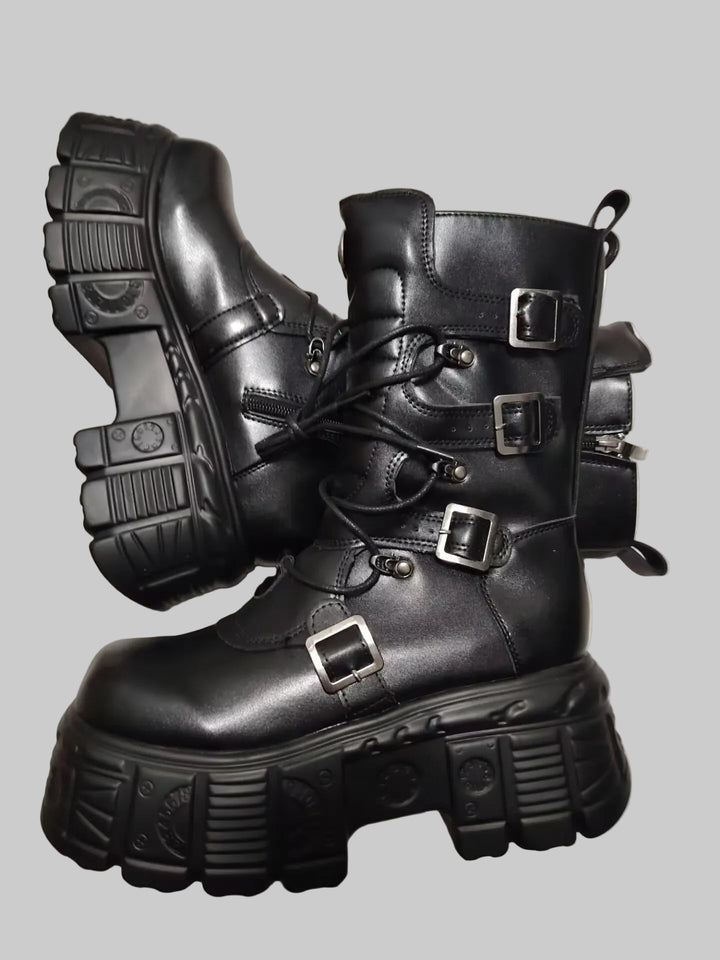 Cyberpunk Metal Tank-Style Elevated Boots