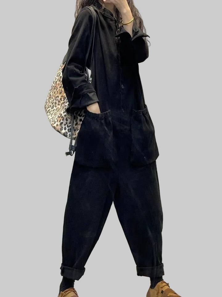 Long Sleeve Solid Color Jumpsuit with Pockets