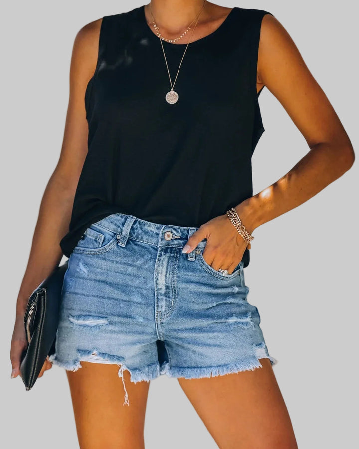 Retro Ripped Distressed Denim Shorts