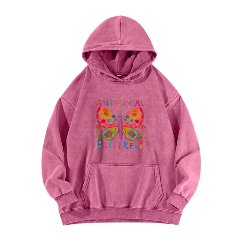 Pure Cotton Color Smudge Butterfly Graphic Print Hoodies