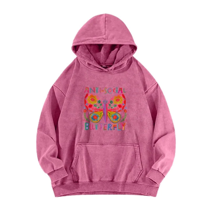 Pure Cotton Color Smudge Butterfly Graphic Print Hoodies