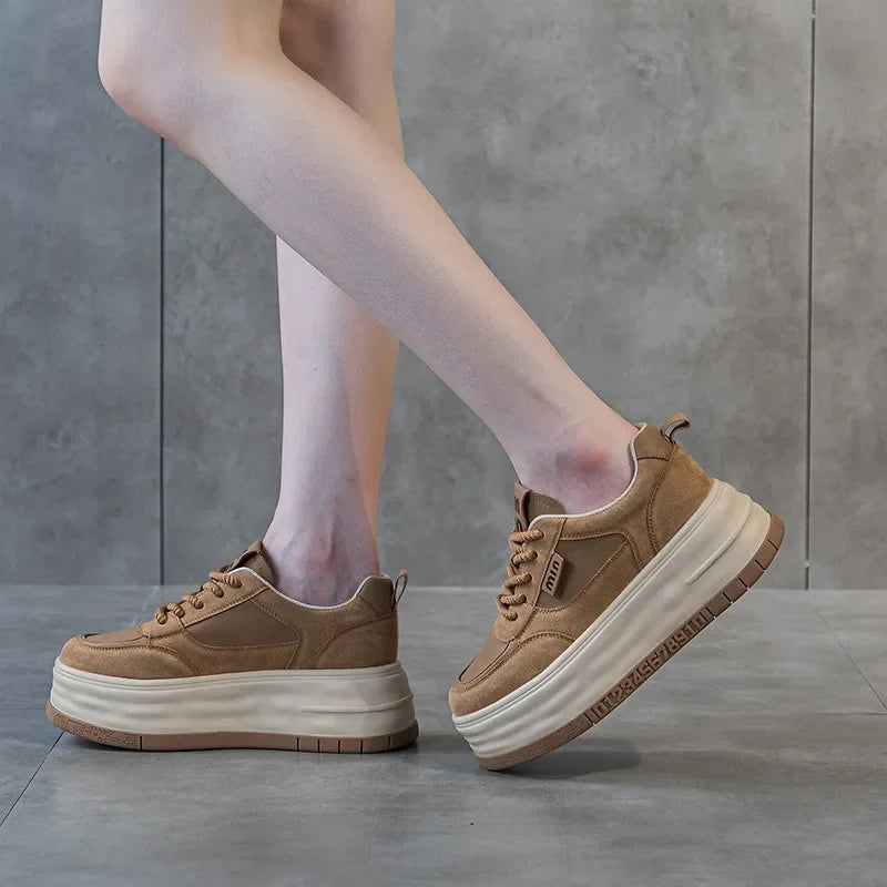 Genuine Leather Cloth Suede Chunky Platform Sneakers