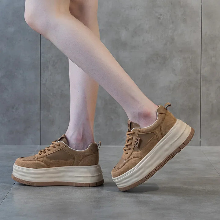 Genuine Leather Cloth Suede Chunky Platform Sneakers