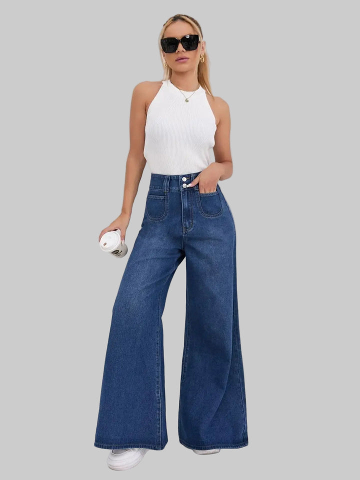 High Waisted Wide Leg Floor-Length Jeans