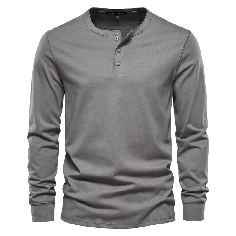 Casual Long Sleeve Solid Color Henry T-Shirts