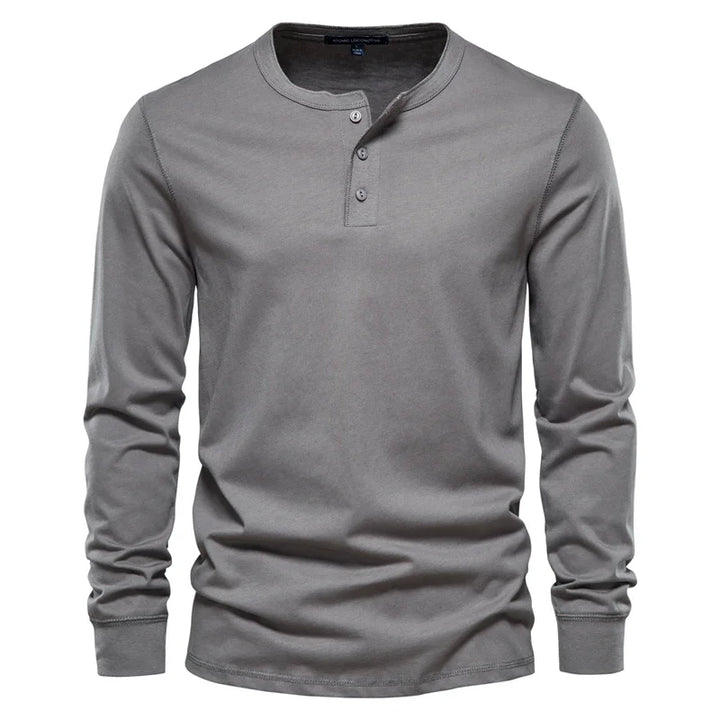Casual Long Sleeve Solid Color Henry T-Shirts