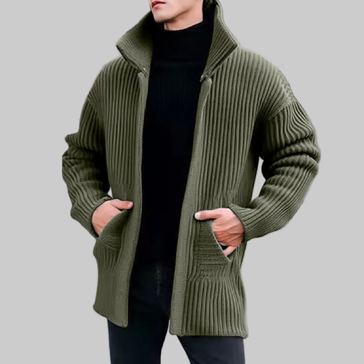 Mid-Length Solid Color Warm Knitted Lapel Sweater