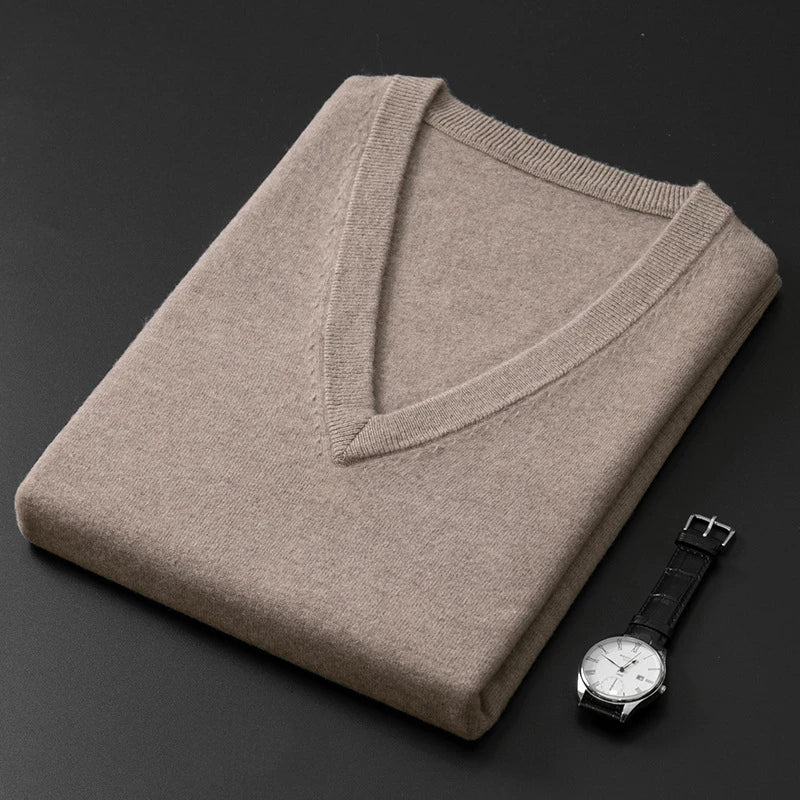 Knitted Cotton Blend Classic V-Neck Pullover