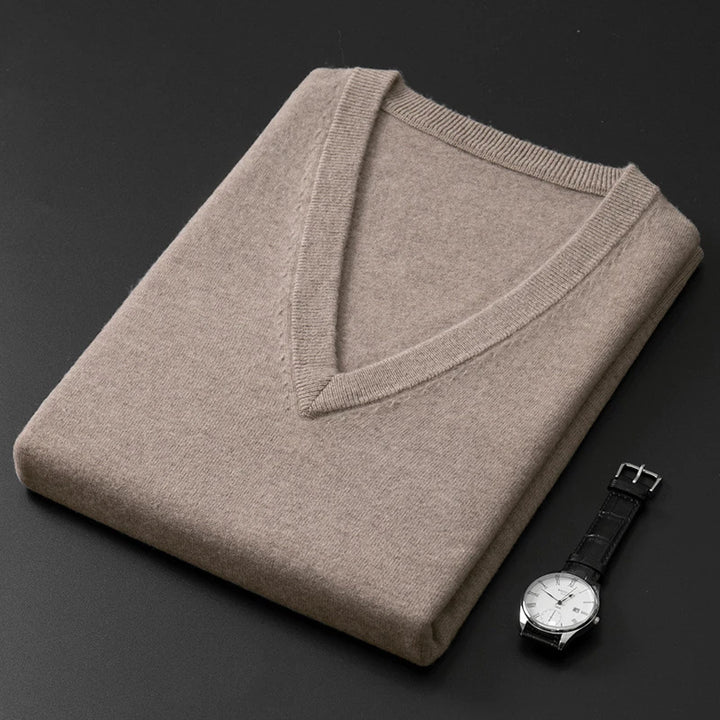 Knitted Cotton Blend Classic V-Neck Pullover