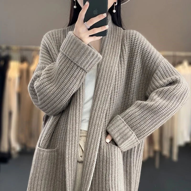 Autumn Winter Thick Solid Color V-neck Sweater