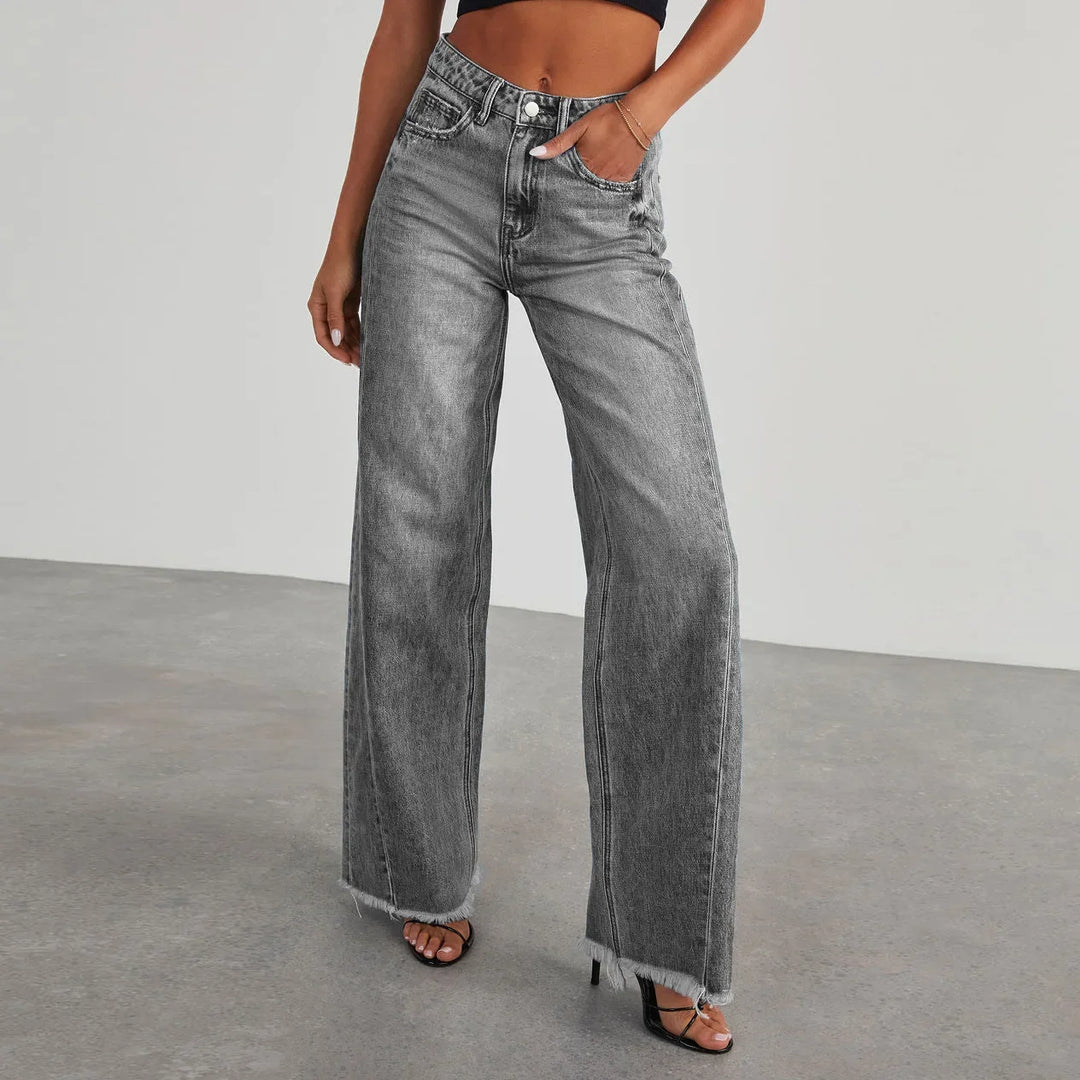 Solid Color Loose Wide Leg Side Seam Jeans