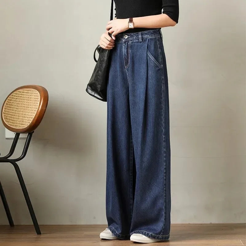 Retro High-Waisted Distressed Wide-Leg Jeans