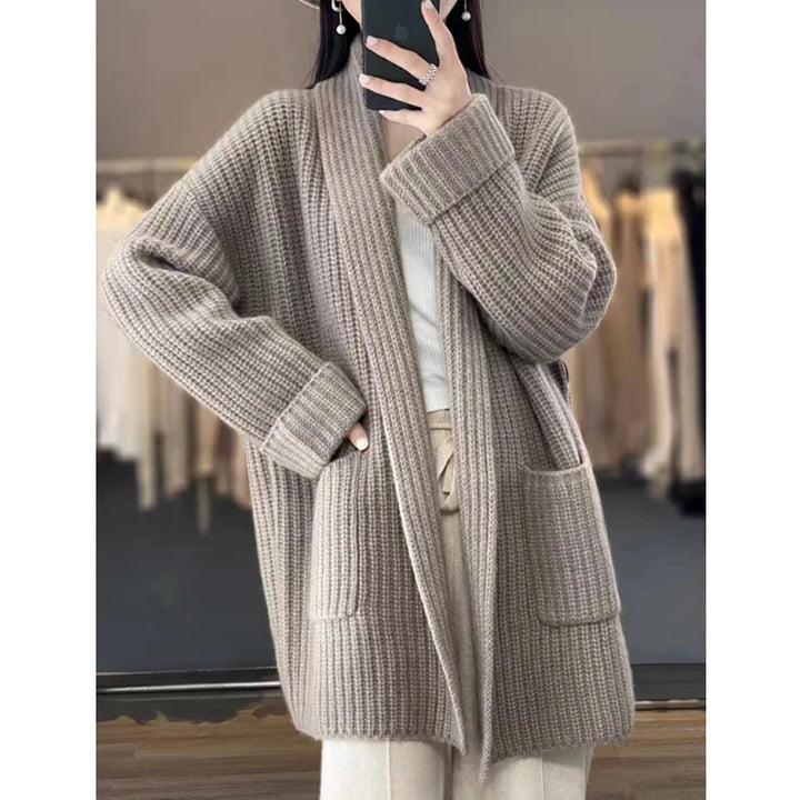 Autumn Winter Thick Solid Color V-neck Sweater
