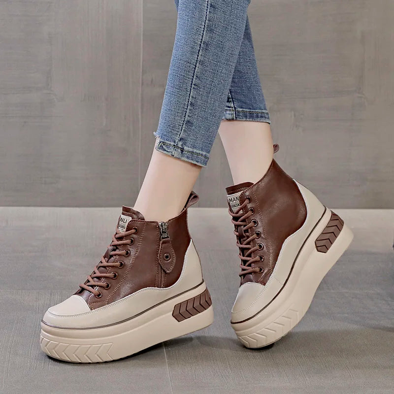 High Top Genuine leather 8cm Platform Boots