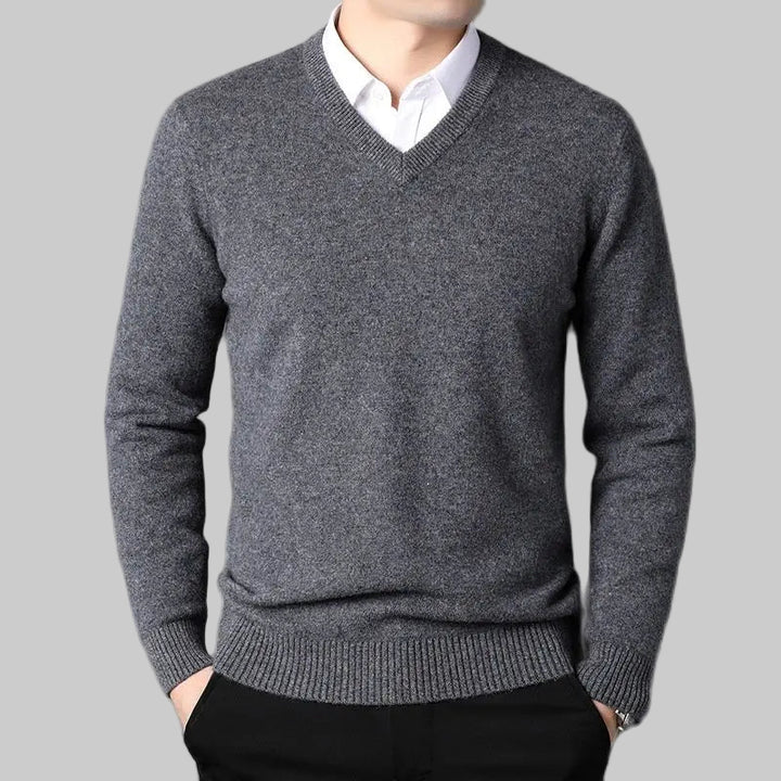 Knitted Cotton Blend Classic V-Neck Pullover