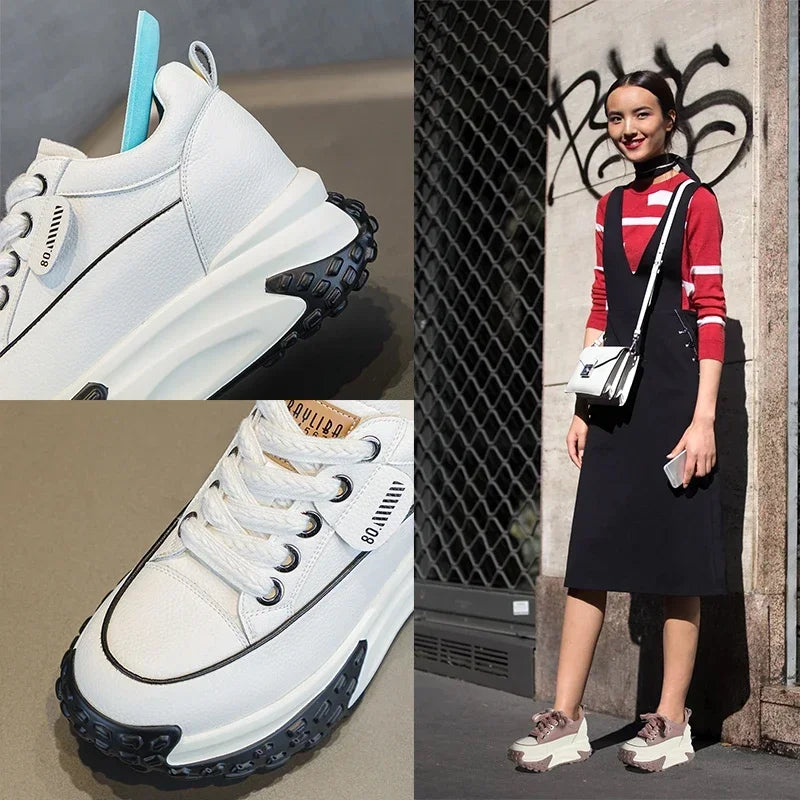 Genuine Leather Wedge Sneakers
