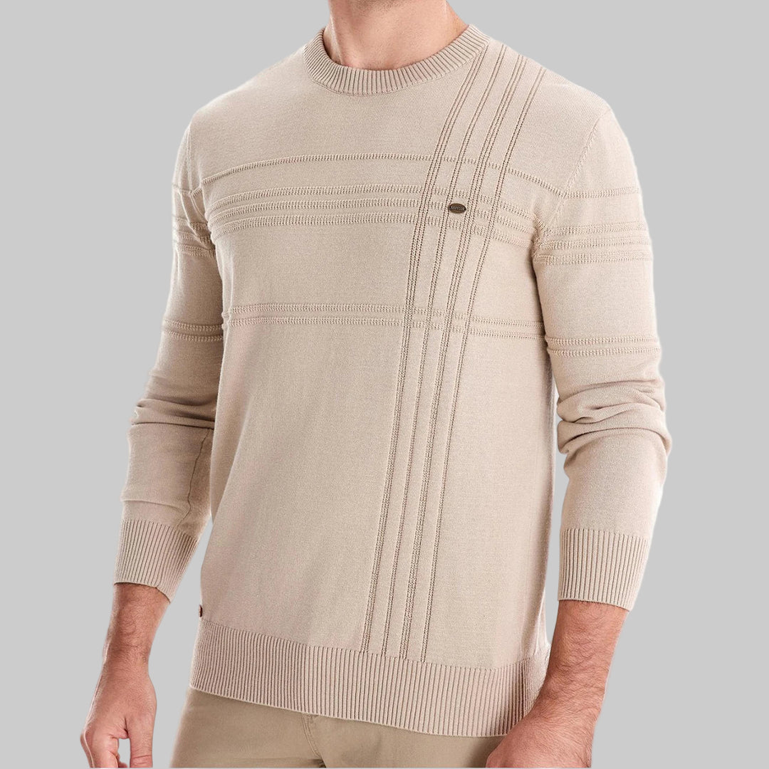 Striped Knitted Cotton Crewneck Pullover Sweater