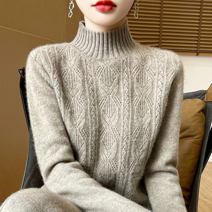 100% Merino Wool Solid Color Mock Neck Pullover Sweater