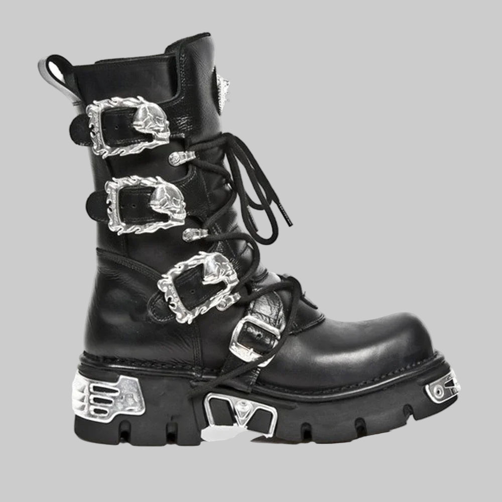 Genuine Leather Goth Punk Motorcycle Boots
