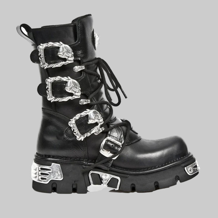 Genuine Leather Goth Punk Motorcycle Boots
