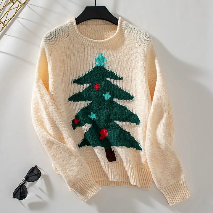 Crew Neck Christmas Tree Pattern Sweater