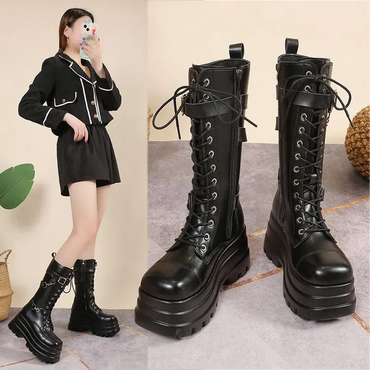Round Toe Wedge Punk Boots