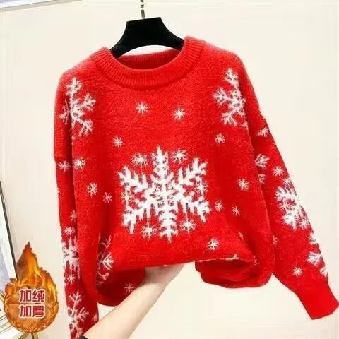 Playful Festive Printed Knitted Christmas Sweater