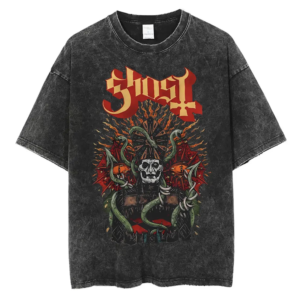 Washed Vintage Gothic Rock Metal Ghost Band Tees