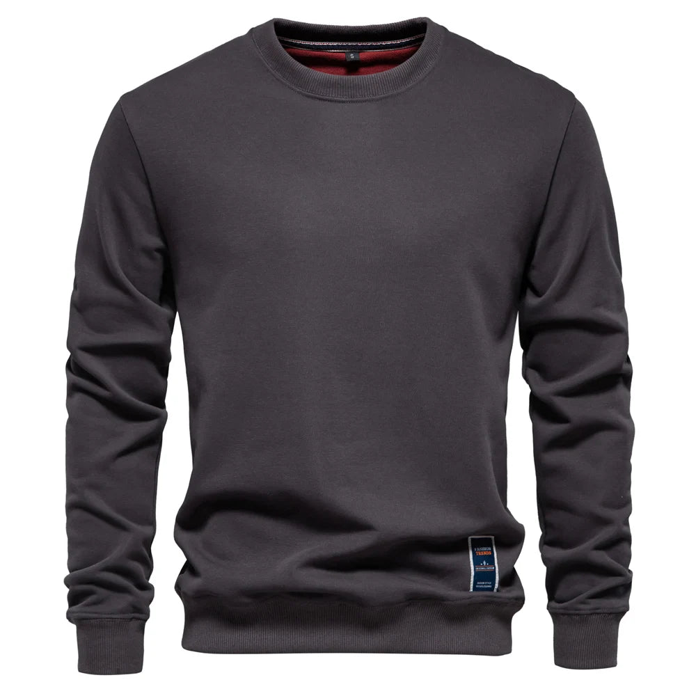 Casual Cotton-Blend Crew Neck Pullover Sweatshirt