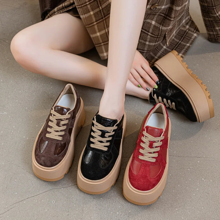 8CM Suede Leather Mesh Platform Wedge Sneakers