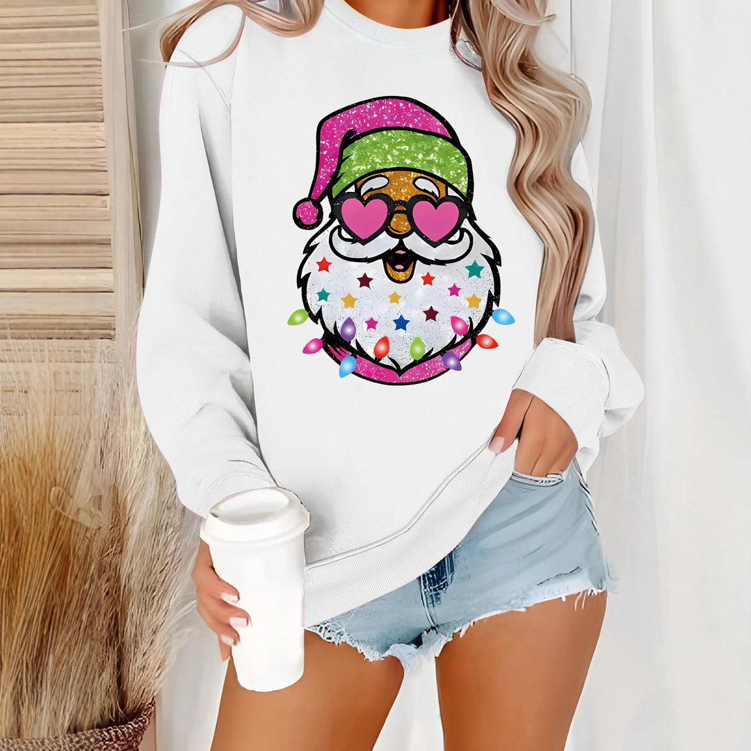 Santa Claus Printed Round Neck Christmas Sweater