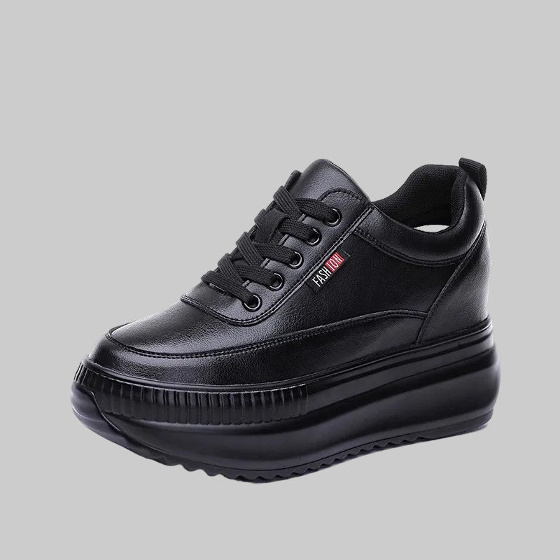 Genuine 8CM Leather Chunky Sneakers