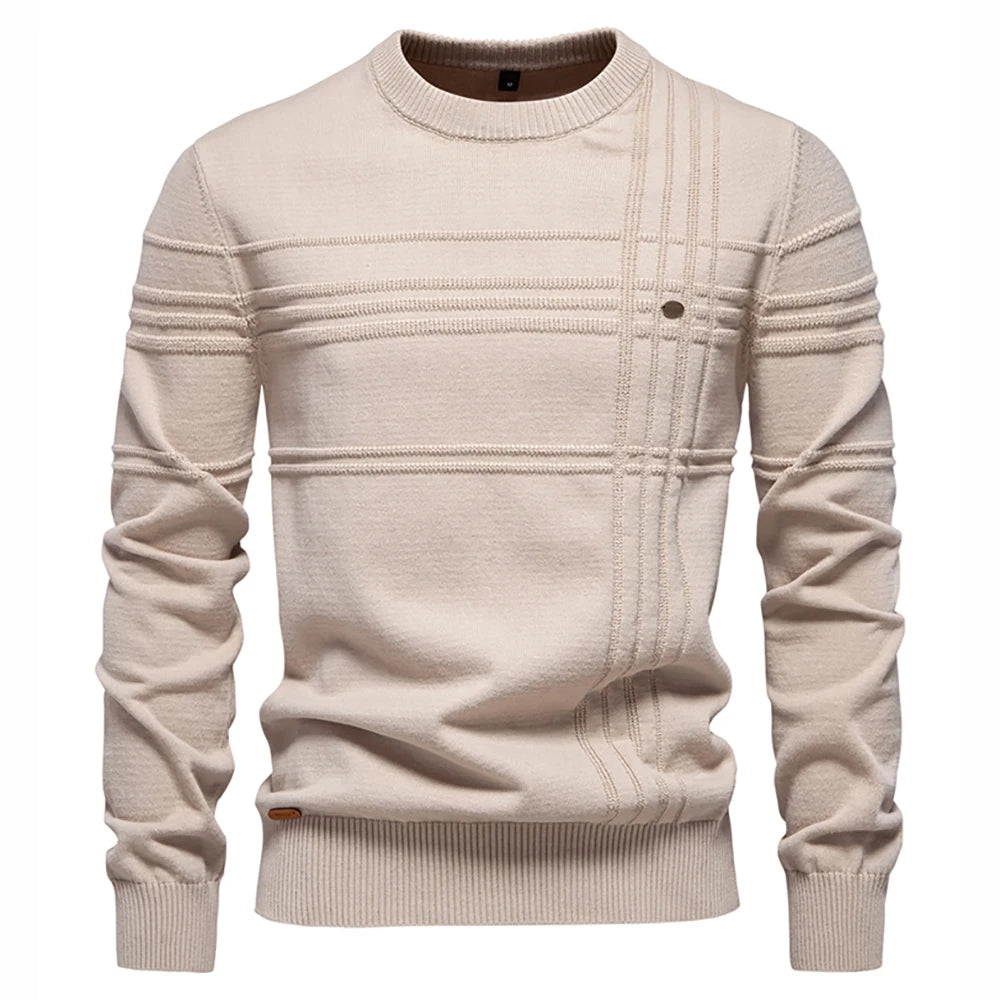 Striped Knitted Cotton Crewneck Pullover Sweater