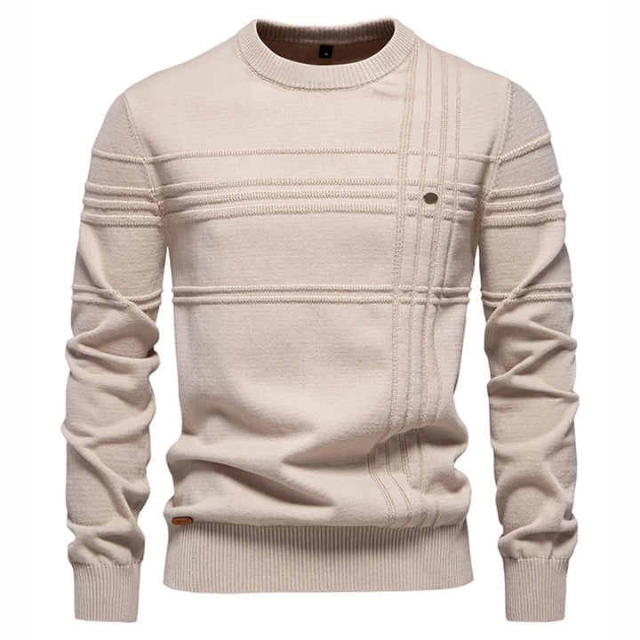 Striped Knitted Cotton Crewneck Pullover Sweater